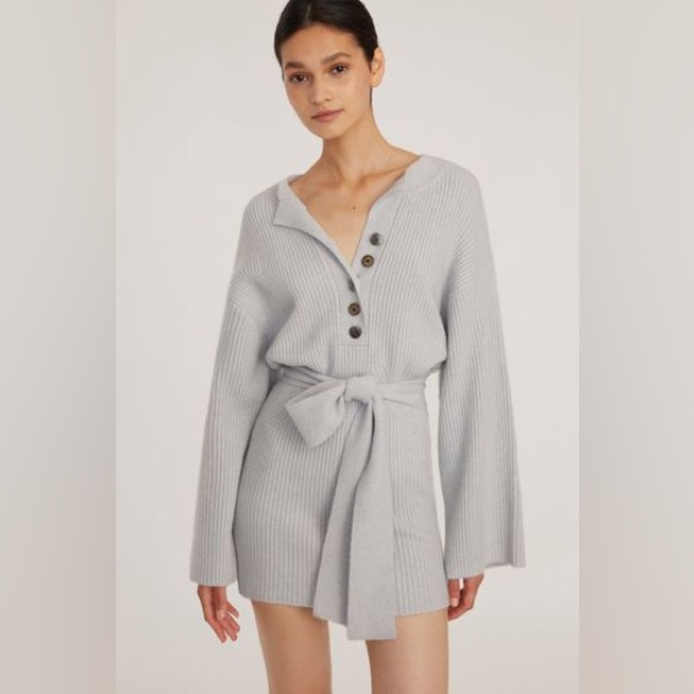 Marissa Webb ARIE RIBBED CASHMERE HENLEY SWEATER DRESS
